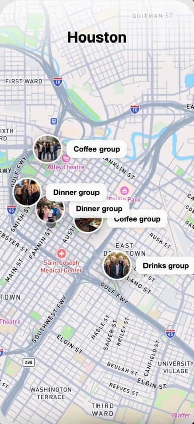 Map view showing groups